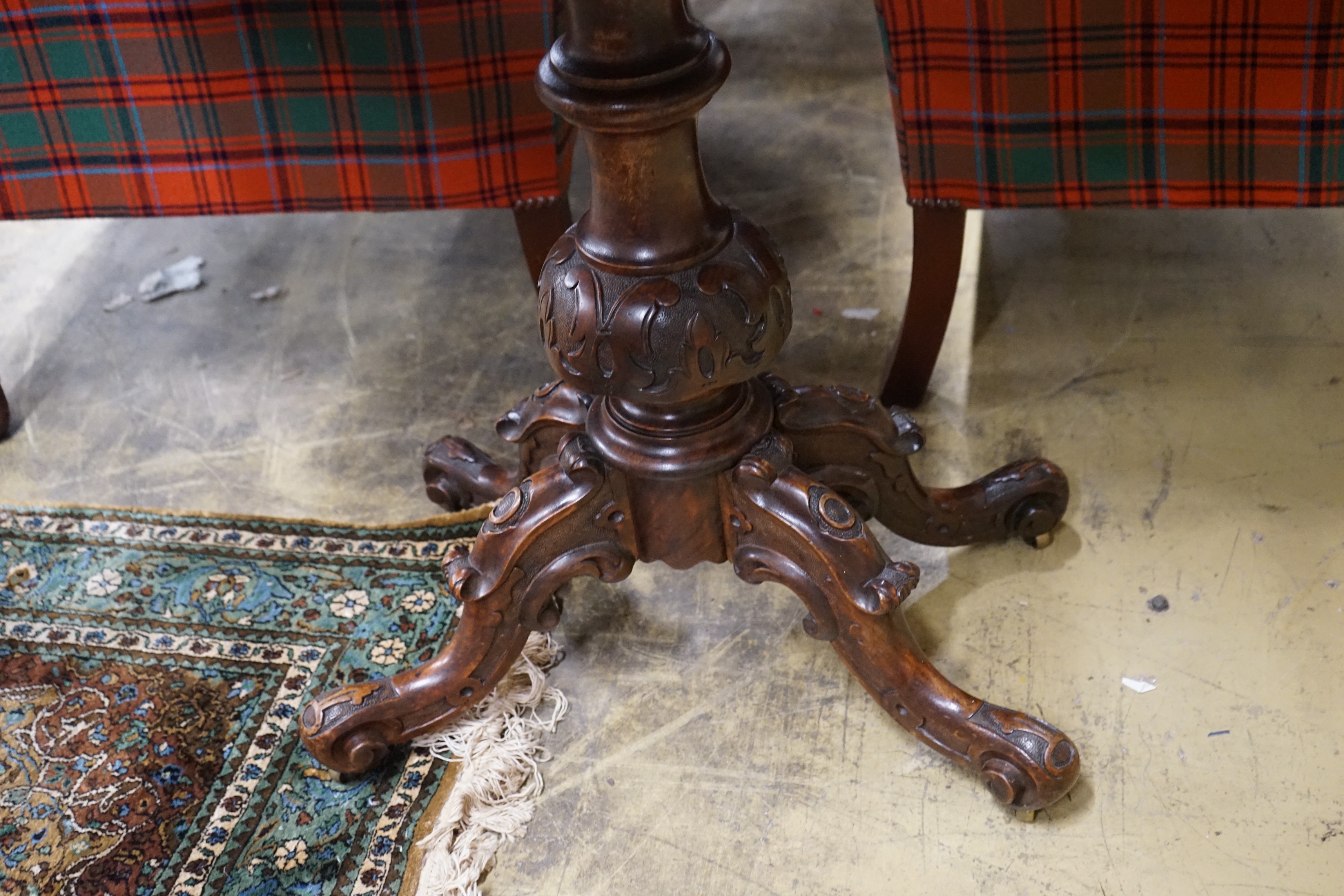 A Victorian figured walnut D shaped folding card table, width 98cm, depth 46cm, height 75cm